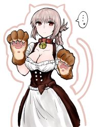 Rule 34 | 1girl, animal hands, apron, braid, breasts, cleavage, collar, cosplay, dirndl, fate/grand order, fate (series), florence nightingale (fate), german clothes, gloves, highres, large breasts, long hair, looking at viewer, pink hair, red eyes, solo, tamamo (fate), tamamo cat (fate), tamamo cat (fate) (cosplay), tamamo cat (second ascension) (fate), tamamo no mae (fate/extra), underbust, uniform