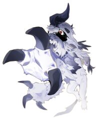 Rule 34 | absol, absurdres, animal focus, charging forward, creatures (company), full body, game freak, gen 3 pokemon, highres, incoming attack, looking at viewer, mega absol, mega pokemon, nintendo, no humans, ou331, pokemon, pokemon (creature), pouncing, profile, red eyes, simple background, solo, white background