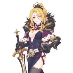 Rule 34 | armor, blonde hair, christina (princess connect!), dress, gloves, holding, holding sword, holding weapon, looking at viewer, official art, pauldrons, princess connect!, shoulder armor, sword, transparent background, vambraces, weapon