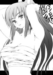 Rule 34 | 1girl, armpits, breasts, greyscale, monochrome, sarashi, solo, takayoshi