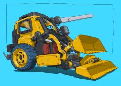 Rule 34 | blue background, bulldozer, from side, gatling santouhei, highres, no humans, original, science fiction, simple background, unconventional vehicle, vehicle focus