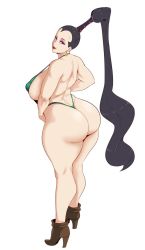 Rule 34 | 1girl, ass, black hair, breasts, curvy, full body, huge ass, huge breasts, kikyou (one piece), mature female, nipples, one piece, simple background, solo, standing, sunnysundown, tagme, thick thighs, thighs, white background