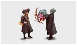 Rule 34 | 2boys, arm behind back, black gloves, blue hair, blush stickers, boots, bow, byleth (fire emblem), byleth (male) (fire emblem), cape, claude von riegan, copy ability, dark-skinned male, dark skin, failnaught (weapon), fire emblem, fire emblem: three houses, garreg mach monastery uniform, gloves, hand in pocket, heroes relic (fire emblem), highres, holding, kirby, kirby (series), male focus, multiple boys, nin nakajima, nintendo, simple background, super smash bros., teacher and student