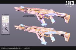 Rule 34 | absurdres, apex legends, artist name, assault rifle, commentary, copyright name, english commentary, english text, from side, gun, highres, korean text, letterboxed, lila (lilakeylk), logo, no humans, official art, production art, r-301 carbine, rifle, weapon, weapon focus