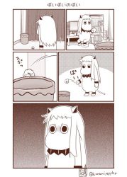 Rule 34 | (o) (o), abyssal ship, comic, cosplay, greyscale, horns, kantai collection, mittens, monochrome, moomin, moomintroll, muppo, northern ocean hime (cosplay), northern ocean princess, sazanami konami, silent comic, simple background, translation request, trash can