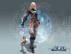 Rule 34 | 1girl, 3d, absurdres, aion, armor, boots, chainmail, elyos, hammer, highres, official art, pink hair, solo, war hammer, warhammer, weapon