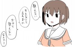 Rule 34 | 10s, 1girl, alternate hairstyle, black eyes, brown hair, comic, gaiko kujin, kantai collection, open mouth, school uniform, sendai (kancolle), serafuku, short hair, short twintails, simple background, sketch, solo, speech bubble, twintails, two side up, white background