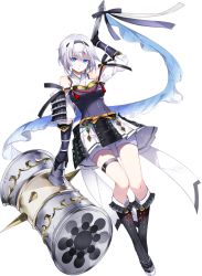 Rule 34 | 1girl, bare shoulders, bike shorts, blue eyes, breasts, detached sleeves, full body, holding, holding mallet, holding weapon, mallet, official art, ogaki (oshiro project), oshiro project:re, oshiro project:re, short hair, solo, transparent background, weapon, white hair, yuuki kira