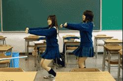 Rule 34 | 2girls, animated, animated gif, asian, broom, classroom, dancing, japanese (nationality), lowres, multiple girls, photo (medium), school, school uniform