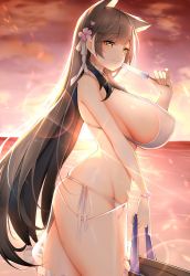 Rule 34 | animal ears, ass, atago (azur lane), azur lane, black hair, breasts, chixiao, highres, large breasts, long hair, see-through, standing