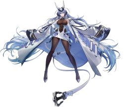 Rule 34 | 1girl, azur lane, blue eyes, blue hair, breasts, character name, closed mouth, coat, covered collarbone, covered navel, detached sleeves, dress, elbow gloves, full body, gloves, hand on own hip, headgear, high heels, highres, large breasts, lips, loincloth, long hair, looking at viewer, new jersey (azur lane), official art, open clothes, open coat, short dress, skin tight, sleeveless, smile, solo, standing, transparent background, turtleneck, white gloves, yyy (zelda10010)