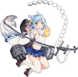 Rule 34 | &gt; &lt;, 1girl, :3, :d, animal ears, artist request, azur lane, bare shoulders, bird, blue hair, blue skirt, blush, breasts, chick, crop top, detached sleeves, dot nose, eyebrows, facing away, fox ears, fox tail, fubuki (azur lane), full body, fur scarf, geta, hair between eyes, legs apart, long sleeves, looking at viewer, machinery, miniskirt, navel, no bra, official art, open mouth, pleated skirt, pom pom (clothes), red ribbon, ribbon, ribbon-trimmed sleeves, ribbon trim, scarf, shide, shirt, short hair, sideboob, single thighhigh, skindentation, skirt, sleeveless, sleeveless shirt, small breasts, smile, solo, stomach, tail, thighhighs, tongue, torpedo, transparent background, tsurime, turret, white scarf, white shirt, white thighhighs, wide sleeves, yellow eyes, zettai ryouiki