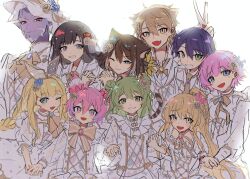 child fumino_tamaki fushimi_gaku green_eyes green_hair highres ienaga_mugi kenmochi_touya mononobe_alice morinaka_kazaki necktie nijisanji purple_hair suzuka_utako ushimi_ichigo virtual_youtuber white_background yuuhi_riri