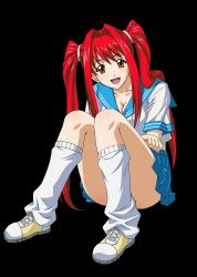 Rule 34 | 00s, 1girl, female focus, hair ornament, highres, ikkitousen, kanpei, red hair, shoes, smile, solo, twintails