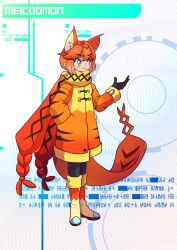 Rule 34 | 1girl, absurdres, boots, coat, digimon, female focus, green eyes, highres, meicoomon, scarf, solo
