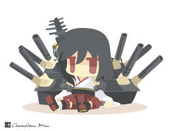 Rule 34 | 10s, 1girl, bad id, bad pixiv id, black hair, chameleon man (three), chibi, flat color, kantai collection, no lineart, red eyes, short hair, simple background, white background, yamashiro (kancolle)