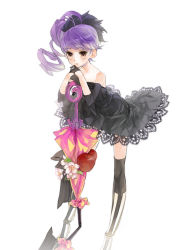 Rule 34 | 1girl, apple, closed umbrella, flower, food, food-themed clothes, fruit, gothic lolita, k ototo, lolita fashion, original, planted, planted umbrella, purple hair, solo, thighhighs, umbrella
