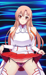 Rule 34 | 10s, asuna (sao), blush, censored, clothes lift, fujirin, highres, looking at viewer, panties, pussy, skirt, skirt lift, sword art online, tagme, underwear
