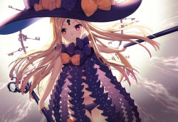 Rule 34 | 1girl, abigail williams (fate), artist name, bad id, bad pixiv id, black bow, black hat, black panties, blonde hair, blush, bow, commentary request, cowboy shot, dutch angle, fate/grand order, fate (series), hat, holding, holding key, key, long hair, looking at viewer, navel, orange bow, oversized object, panties, parted bangs, parted lips, pink eyes, polka dot, polka dot bow, revealing clothes, rosuuri, solo, underwear, v-shaped eyebrows, very long hair, watermark, web address, witch hat