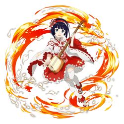 Rule 34 | 1girl, :d, black hair, blue eyes, detached sleeves, frilled sleeves, frills, full body, hairband, highres, holding, holding instrument, instrument, japanese clothes, kimono, long sleeves, looking at viewer, medium skirt, official art, open mouth, premiere (sao), red hairband, red skirt, ribbon-trimmed sleeves, ribbon trim, short hair, skirt, sleeveless, sleeveless kimono, smile, solo, sword art online, thighhighs, transparent background, white kimono, white sleeves, white thighhighs, wide sleeves