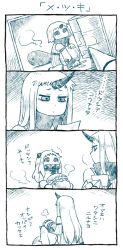 Rule 34 | 10s, 2girls, 4koma, abekawa, abyssal ship, claws, comic, detached sleeves, hand on another&#039;s head, horns, i-class destroyer, kantai collection, monochrome, multiple girls, northern ocean princess, photo (object), seaport princess, single horn, translation request, aged down