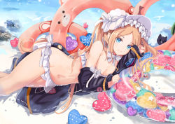 Rule 34 | 1girl, abigail williams (fate), abigail williams (swimsuit foreigner) (fate), abigail williams (swimsuit foreigner) (third ascension) (fate), age fx, bare shoulders, bikini, blonde hair, blue eyes, blush, bonnet, bow, breasts, fate/grand order, fate (series), forehead, hair bow, highres, innertube, long hair, looking at viewer, miniskirt, navel, parted bangs, sidelocks, skirt, small breasts, solo, swim ring, swimsuit, thighs, twintails, very long hair, white bikini, white bow, white headwear