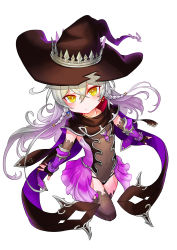 Rule 34 | 1girl, blush, braid, covered navel, elbow gloves, expressionless, fingerless gloves, full body, gloves, grey hair, hat, highres, hilda (stella glow), leotard, long hair, looking at viewer, melo quince, solo, stella glow, thighhighs, very long hair, witch hat, yellow eyes