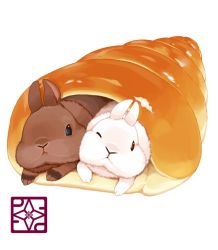 Rule 34 | animal, bread, rabbit, cheek-to-cheek, chocolate cornet, food, food focus, heads together, in food, lilac (p-f easy), no humans, original, signature, simple background, white background