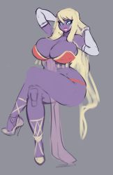 Rule 34 | 1girl, blonde hair, breasts, cleavage, creatures (company), elbow gloves, game freak, gen 1 pokemon, gloves, high heels, highres, huge breasts, jynx, lips, lipstick, live for the funk, long hair, makeup, nintendo, pokemon, pokemon (creature), purple hair, sitting, stiletto heels