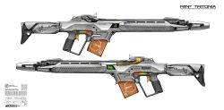 Rule 34 | asterozoa, battle rifle, commentary, directed-energy weapon, energy gun, energy weapon, english commentary, english text, gun, highres, magazine (weapon), no humans, original, rifle, science fiction, trigger, weapon, weapon focus, white background