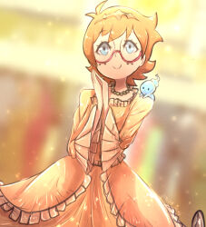 Rule 34 | dress, glasses, highres, little witch academia, lotte jansson, omiza somi, orange hair, yellow dress