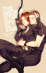 Rule 34 | 1boy, 1girl, animification, archer (fate), assassin, avengers (series), black widow, black widow (marvel), bodysuit, bow (weapon), breasts, brown hair, center opening, cleavage, clint barton, closed eyes, fate (series), fingerless gloves, from behind, gloves, green eyes, hawkeye (marvel), hetero, hug, hug from behind, marksman, marvel, marvel cinematic universe, natasha romanoff, omix, red hair, short hair, weapon