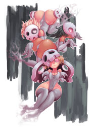 Rule 34 | 3girls, alternate color, ass, bankage, black hair, black sclera, blonde hair, breasts, cleavage, collarbone, colored sclera, colored skin, colorized, covered navel, creatures (company), duskull, elbow gloves, game freak, gen 3 pokemon, ghost, gloves, glowing, glowing eye, grey legwear, heart, heart-shaped pupils, hip focus, kneepits, knees, legs, leotard, long hair, mask, multiple girls, nintendo, no feet, no hands, one-eyed, personification, pink eyes, pokemon, red skin, shiny skin, short hair, sideboob, skull, symbol-shaped pupils, thighhighs, thong leotard, wide hips