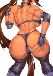Rule 34 | 1girl, 23 (real xxiii), absurdres, artist request, ass, ass grab, backboob, boots, breasts, brown hair, butt crack, cameltoe, cleft of venus, collar, dark-skinned female, dark skin, elbow pads, fingerless gloves, from behind, gakuen taisen valkyries, gloves, grabbing own ass, hand on own ass, head out of frame, highres, huge ass, huge breasts, ilse valentine, large breasts, long hair, muscular, muscular female, nanashi no touhoku kenjin, panties, partially visible vulva, ponytail, same ningen, solo, sweat, thigh boots, thighhighs, thighs, underwear, very long hair