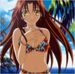Rule 34 | 00s, 1girl, bikini, day, eclair (kiddy grade), kiddy grade, screencap, solo, stitched, swimsuit, third-party edit, yellow eyes