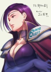 Rule 34 | aduti momoyama, armor, breasts, brunnya (fire emblem), cape, cleavage, earrings, english text, fire emblem, fire emblem: the binding blade, gloves, highres, japanese text, jewelry, lipstick, long hair, makeup, nintendo, pauldrons, pink hair, red eyes, serious, shoulder armor, tagme
