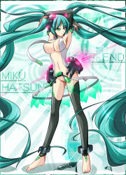 Rule 34 | 1girl, aqua eyes, aqua hair, aqua nails, areola slip, armpits, arms up, barefoot, blush, breasts, bunji, censored, convenient censoring, elbow gloves, gloves, hatsune miku, hatsune miku (append), highres, large breasts, long hair, nail polish, navel, no panties, open mouth, revealing clothes, solo, toeless legwear, twintails, very long hair, vocaloid, vocaloid append