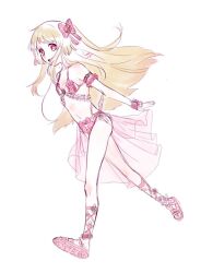Rule 34 | 1girl, alternate costume, badcolor3, blonde hair, chaos marie (grimms notes), full body, grimms notes, hair ribbon, long hair, pink eyes, ribbon, running, solo, swimsuit