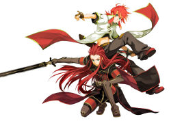 Rule 34 | 00s, 2boys, asch (tales), full body, holding, holding sword, holding weapon, luke fon fabre, male focus, md5 mismatch, multiple boys, osamu (jagabata), resolution mismatch, simple background, source larger, surcoat, sword, tales of (series), tales of the abyss, weapon, white background