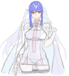 Rule 34 | 1girl, azur lane, blue hair, blue jacket, closed mouth, essex (azur lane), eyelashes, eyes visible through hair, hair between eyes, hatching (texture), highres, hoe-l, jacket, jacket on shoulders, long eyelashes, long hair, necktie, partially colored, pink necktie, red eyes, siblings, sketch, solo, twins