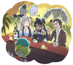 Rule 34 | 2boys, 3girls, :d, amou june, bar (place), bartender, bird, black hair, black shirt, bottle, brown jacket, capelet, character request, closed eyes, collared shirt, commentary request, counter, crescent, crescent hair ornament, cup, fang, grey hair, hair intakes, hair ornament, hand on another&#039;s shoulder, highres, holding, holding bottle, holding cup, idol time pripara, in-franchise crossover, index finger raised, jacket, jewelry, king of prism, kiratto pri chan, long hair, long sleeves, luluna (pri chan), mascot, multiple boys, multiple girls, murakami hisashi, necklace, old, old man, open mouth, pakku (pripara), penguin sensei, pretty rhythm, pretty rhythm aurora dream, pretty rhythm rainbow live, pretty series, pripara, sad, shikyoin hibiki, shine (pretty series), shirt, short hair, sitting, smile, tears, translation request, upper body, white capelet, white shirt, yellow eyes