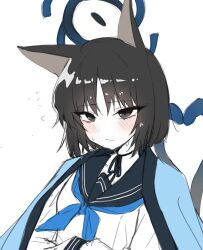 Rule 34 | 1girl, animal ears, black eyes, black hair, blue archive, cat ears, dragonchicken02, halo, kikyou (blue archive), looking at viewer, simple background, solo, white background