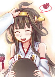 Rule 34 | 10s, 1girl, admiral (kancolle), ahoge, bare shoulders, blush, brown hair, chocolate, detached sleeves, double bun, closed eyes, hair ornament, hairband, hand on another&#039;s head, hasaya, hasaya123, head pat, heart, highres, japanese clothes, kantai collection, kongou (kancolle), long hair, nontraditional miko, open mouth, personification, headpat, skirt, smile, solo focus