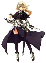 Rule 34 | 1girl, absurdres, armor, armored dress, blonde hair, blue eyes, braid, fate/apocrypha, fate (series), full body, headpiece, highres, holding, holding sword, holding weapon, jeanne d&#039;arc (fate), jeanne d&#039;arc (ruler) (fate), konoe ototsugu, long hair, looking at viewer, official art, solo, sword, transparent background, weapon