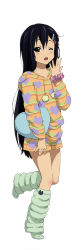 Rule 34 | 1girl, absurdres, feet, hair down, highres, k-on!, long image, nakano azusa, no shoes, official art, one eye closed, solo, stick poster, tall image, white background, yawning