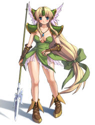 Rule 34 | 1girl, artist request, blonde hair, blue eyes, boots, breast clinging, bridal gauntlets, jewelry, long hair, low-tied long hair, necklace, polearm, riesz, seiken densetsu, seiken densetsu 3, solo, source request, spear, very long hair, weapon