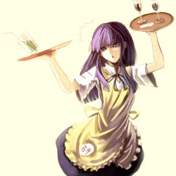 Rule 34 | 1girl, bad id, bad pixiv id, parsley-f, purple hair, simple background, solo, tray, waitress, working!!, yamada aoi