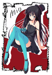 Rule 34 | 00s, 1girl, akiyama mio, alternate breast size, bare shoulders, black hair, blue eyes, don&#039;t say &quot;lazy&quot;, dress, elbow gloves, flat chest, gloves, hat, hayakawa harui, k-on!, legs, long hair, mini hat, mini top hat, solo, thighhighs, top hat
