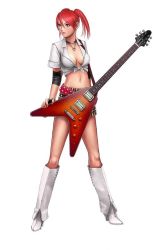 Rule 34 | boots, candy cane (rumble roses), choker, elbow pads, fingerless gloves, gibson flying v, gloves, guitar, instrument, jewelry, knee boots, necklace, plaid, plaid skirt, red hair, rumble roses, short twintails, skirt, tagme, twintails