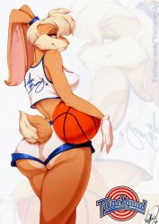 Rule 34 | animal nose, artist name, ass, basketball, basketball uniform, breasts, furry, gloves, lola bunny, looking at another, looney tunes, rabbit ears, rabbit girl, rabbit tail, short hair, smile, space jam, sportswear, vexstacy, white gloves